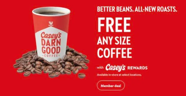 Hot, Fresh, and Free: Any Size Coffee at Casey's!: free sample: Casey's Rewards members can enjoy a free any size coffee through January 28, 2025. To redeem this of