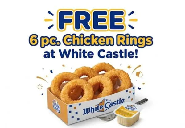 Enjoy FREE 6 pc. Chicken Rings at White Castle: free sample: Score a FREE 6-piece Chicken Rings at White Castle! Simply add a 6-piece Chicken Rings to your cart 