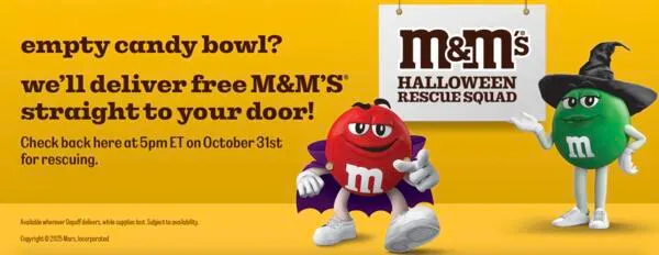 Halloween Treat: FREE M&M’s Delivered to Your Door!: free sample: On Halloween, the M&M'S Halloween Rescue Squad will deliver FREE M&M’S right to your door in under a