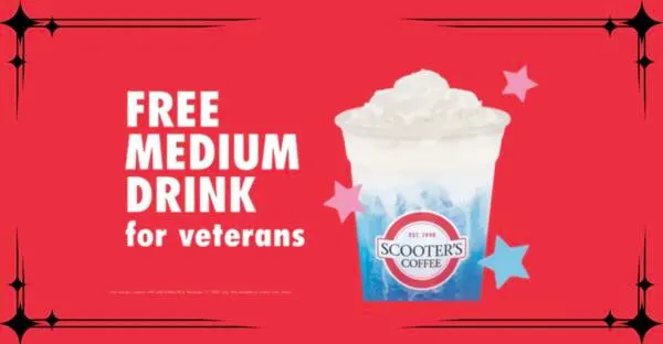 Celebrate Veteran’s Day, Free Drink for Our Heroes at Scooter’s: free sample: On Tuesday, Nov. 11, anyone with a valid Military ID can enjoy a free medium drink as a thank-you fo