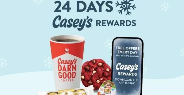 Unwrap a New Freebie Every Day with 24 Days of Casey’s Rewards!: free sample: Celebrate the holiday season with a free surprise every day! Each day, Casey's will load a new free 