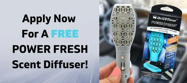 Drive Time 12V Power Fresh Scent Diffuser for Free — free sample: For a chance to receive a free Drive Time 12V Power Fresh Scent Diffuser sample for your car, click
