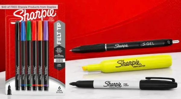 FREE Sharpie Products at Staples, Up to $40 Back: free sample: Stock up on Sharpie markers, pens, and highlighters and earn 100% back in Staples Rewards points, ma