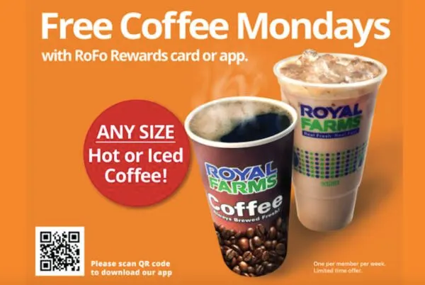 Coffee for Free at Royal Farms : free sample: Get free coffee at Royal Farms every Monday. Customers can avail of this offer by using the ROFO Rew
