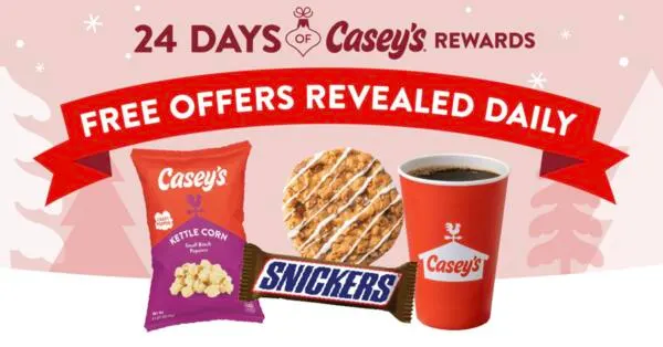 Casey’s Holiday Surprise: Free Item Each Day for 24 Days!: free sample: Casey's 24 Days of Rewards offers a free item daily through December 24, 2024. Members can access th