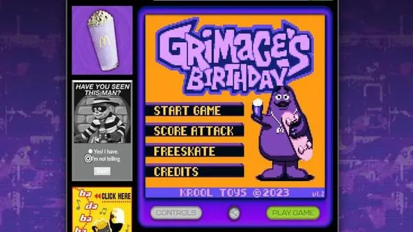 Free Game - Happy Birthday Grimace From McDonald's: free sample: In Honor of Grimace's Birthday, McDonalds has put out a fun, cute little online game. We've had a bu
