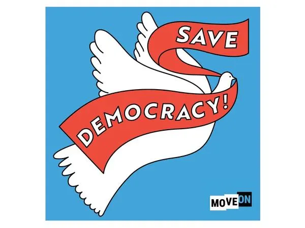 Free "Save Democracy" Sticker: free sample: Supporters and followers, come get you sticker and be loud for what you fight for! After clicking on