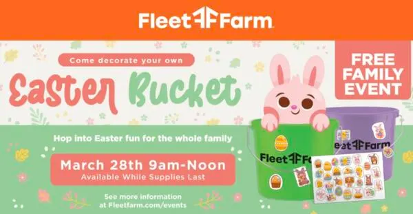 Easter Fun Alert, FREE Bucket & Stickers at Fleet Farm: free sample: Bring the kids to a Fleet Farm Easter Bucket Decorating Event! Kids will receive a free bucket and E