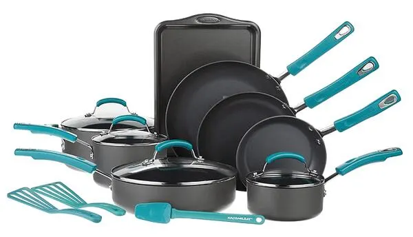 Rachael Ray 15-Piece Cookware Set, Agave Blue for  ONLY $92.42 : free sample: Upgrade your cookware set this year end! Amazon is offering this Rachael Ray Classic Brights Hard An