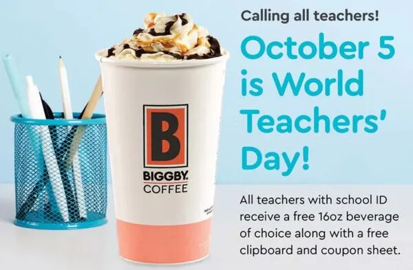 Free Beverage from Biggby Coffee: free sample: For celebrating World Teachers Day, Biggby is giving away free 16oz Beverage for all the teachers! C