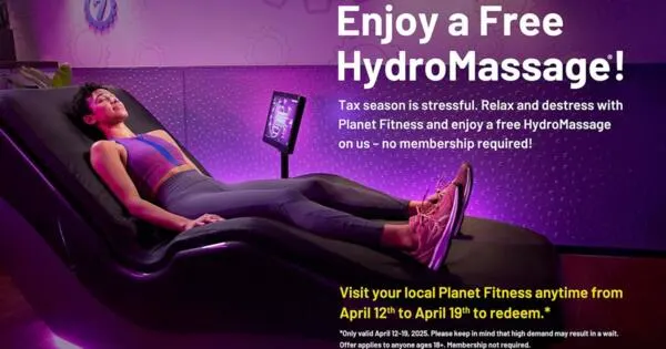 Feel the Vibes, Free HydroMassage at Planet Fitness: free sample: Take a break from the stress of tax season with a FREE HydroMassage at Planet Fitness! From April 12