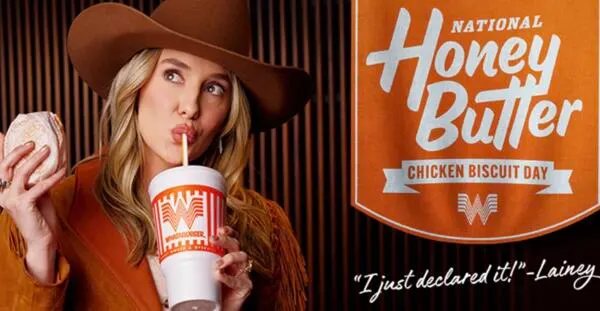 Celebrate Feb 4 with a FREE Honey Butter Chicken Biscuit: free sample: Get a FREE Honey Butter Chicken Biscuit at Whataburger! 🍯🍗 Stop by your local Whataburger on Feb. 