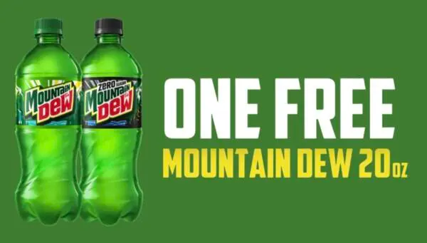 Score a FREE 20 oz. Mountain Dew Now: free sample: Get a FREE 20 oz. Mountain Dew (up to a $3.99 value)! Open the offer on a mobile device and save it